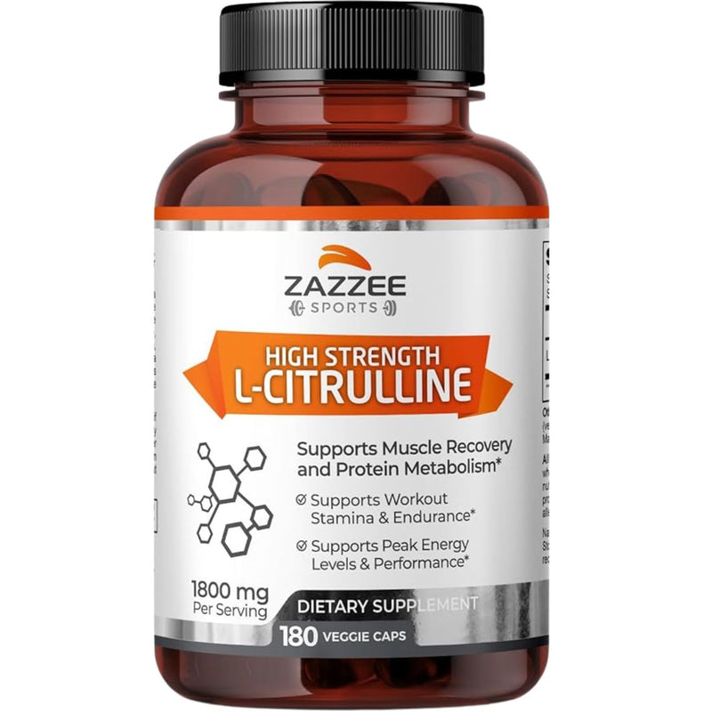 Zazzee L-Citrulina 1800 mg - 180 Cápsulas Veganas para resistencia y recuperación muscular.