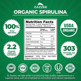Tabla nutricional del suplemento Zazzee Organics Espirulina Orgánica Pura 1 KG Polvo